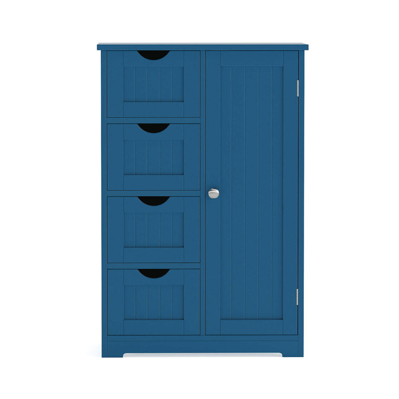 Wooden 4 Drawer Free Standing Bathroom Floor Cabinet Storage Cupboard Adjustable Blue