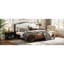Grand lit plateforme avec tête de lit tapissier, structure noire et tissu blanc-130430041-130430040