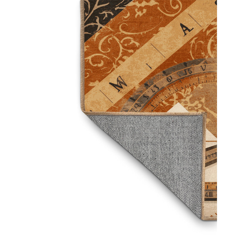 Tapis oriental classique lavable à la machine ovaccor compractor compass en brun - reliure brun clair, 6 x 9