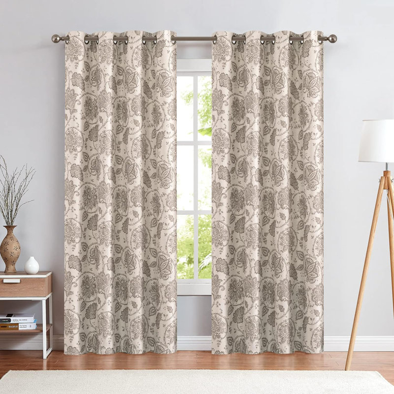 Cannedy Vintage Floral Curtains for Living Room Bedroom, 52" W x 97" L, Taupe