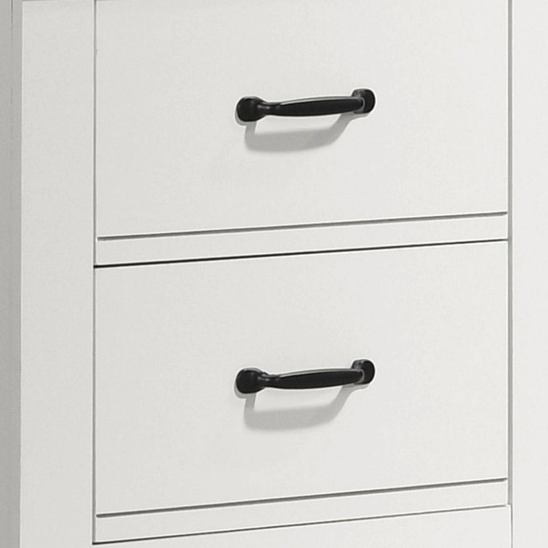 Table de chevet 22 po, 2 tiroirs, poignées noires, finition blanc éclatant