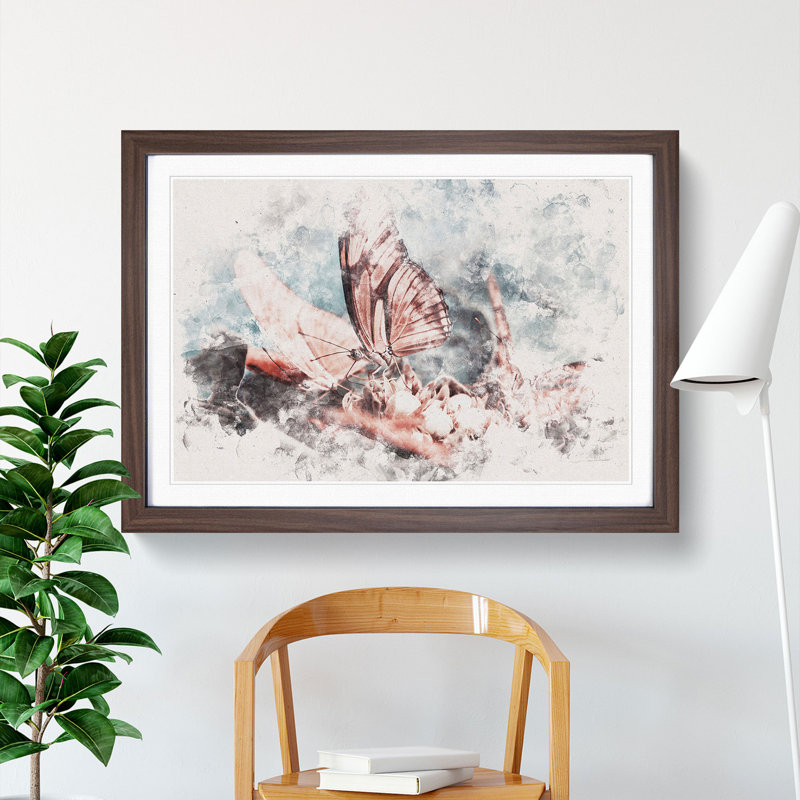 Pink Butterflies - Framed Print, 33cm H x 45cm W x 2cm D, Walnut Framed