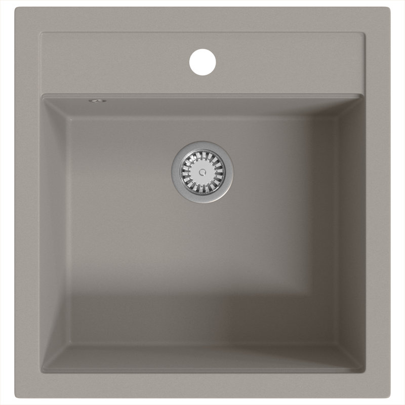 Belfry Kitchen Emeline W Single Bowl Stone Kitchen Sink with 1 Faucet Hole, Grey
