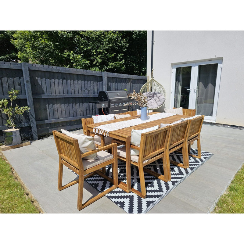 Lankin Rectangular 10 - Piece 8 - Person 180cm L Acacia Outdoor Table Set, 10 Pieces: Table, Umbrella, 8 Chairs, Grey