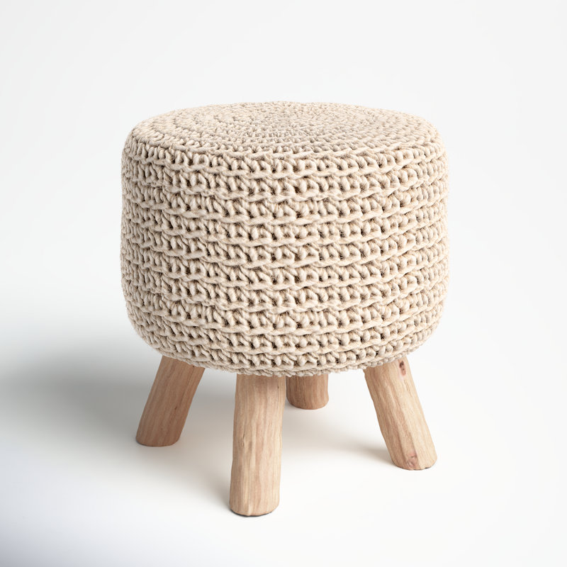 Scandinavian-Inspired Tufted Wool Pouf with Wooden Legs