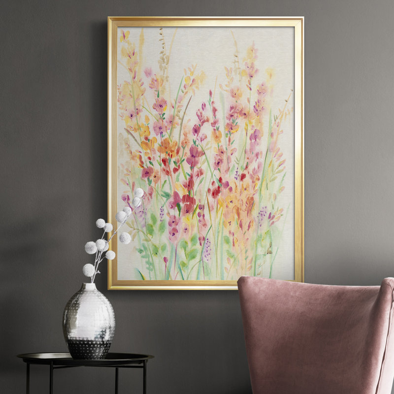 Brilliant Floral I, toile encadrée de qualité supérieure - prête à être accrochée, Or, H 36,5 po x l 26,5 po x P 1 po