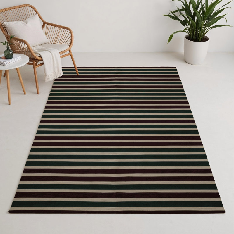 Tapis intérieur / extérieur noir HorizontalStripes, Rectangle 9 pi x 12 pi