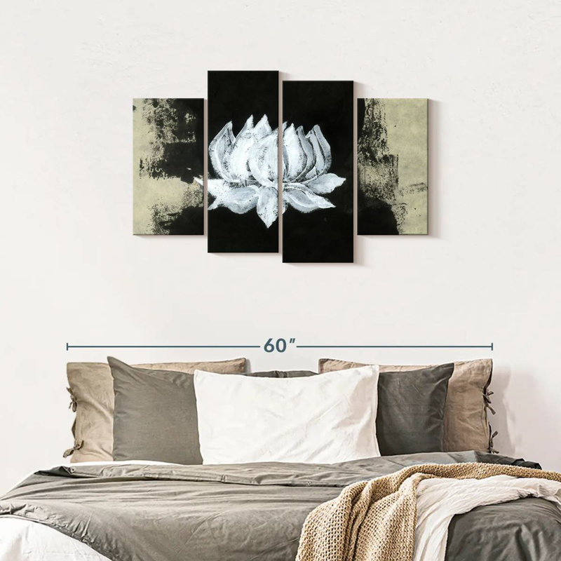 Reproduction d'art sur toile à motif floral noir et blanc, H 27 po x l 43 po x P 1,25 po