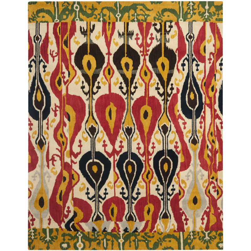 Kline Ikat Hand Tufted Wool Ikat Rug, Rectangle 8' x 10'