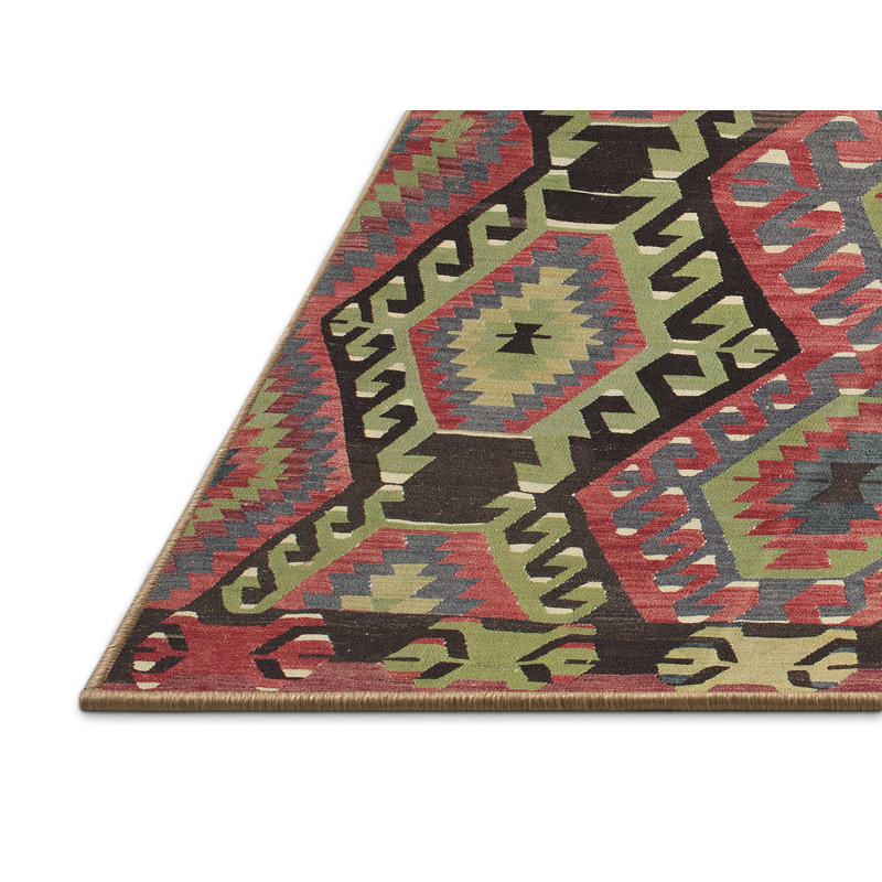 Tapis vert/rose traditionnel Santibanez, Rectangle 2 pi x 3 pi