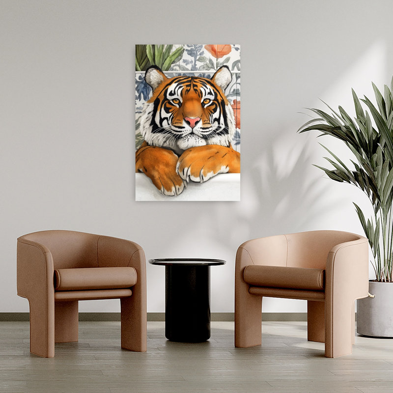 «Tiger in Bathtube 3», art mural tigre contemporain, H 36 po x l 24 po