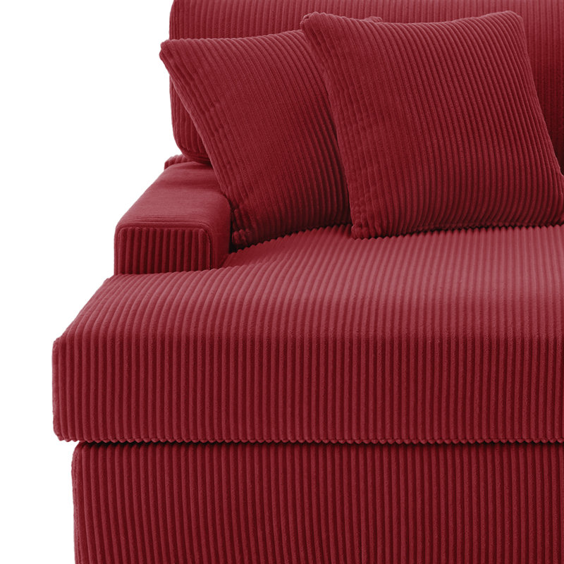 Chaise longue surdimensionnée en velours côtelé rouge avec accoudoirs et coussins Milbrey, Face à la gauche, Velours côtelé