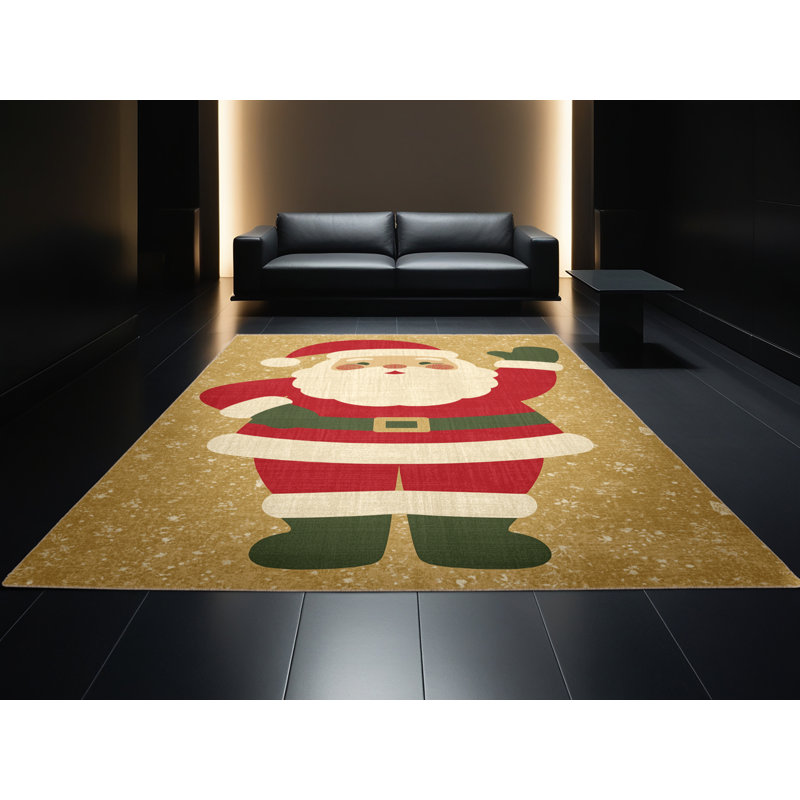 Soft Plush Faust Christmas Modern & Contemporary Abstract Area Rug in Brown – Beige Binding, 7x9