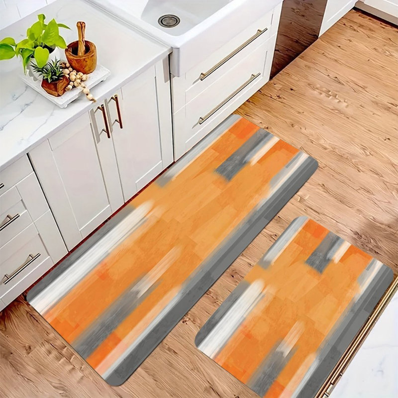 Ensemble de 2 tapis de cuisine abstraits orange et gris