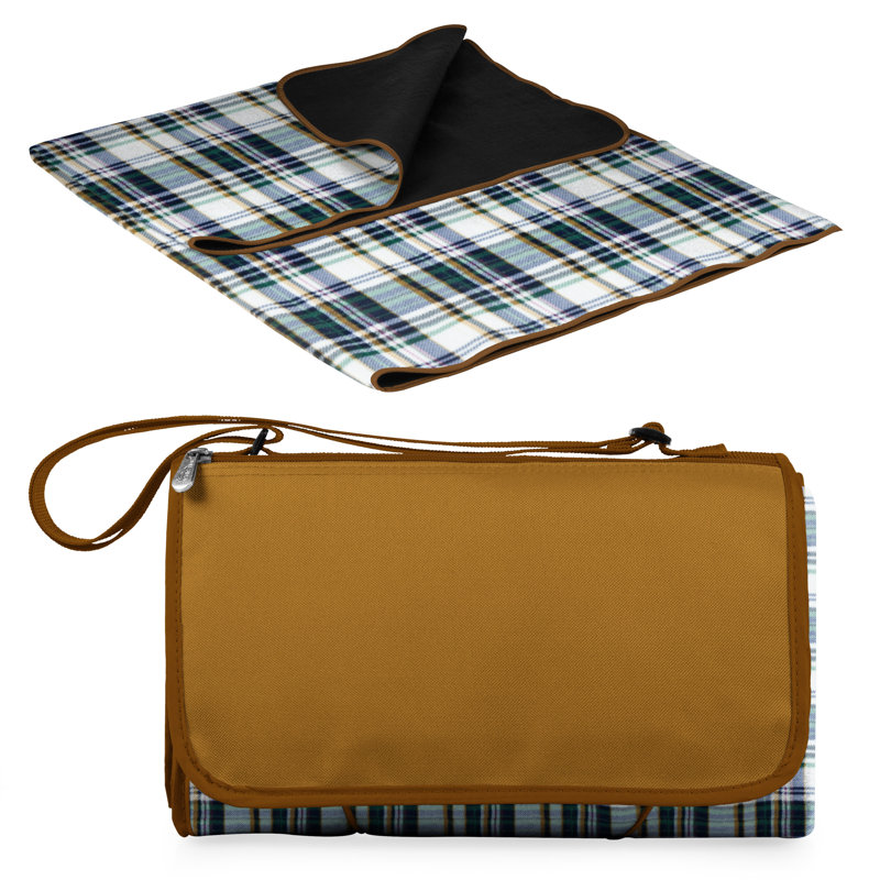 Outdoor Water-Resistant Picnic Blanket Tote, English Plaid / Camel