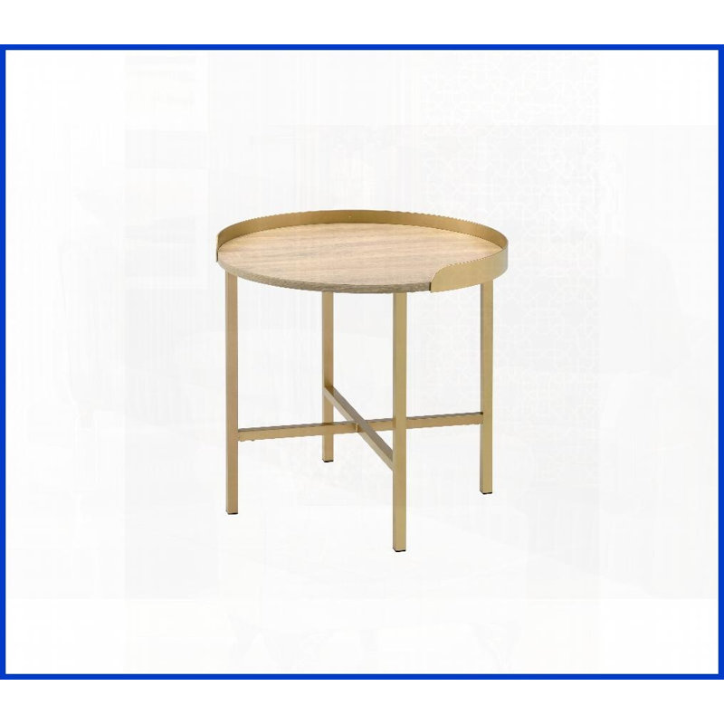 Table basse à plateau rond avec finition dorée - chêne et amp; Table de bout en métal pour le salon, durable et amp; Polyvalent