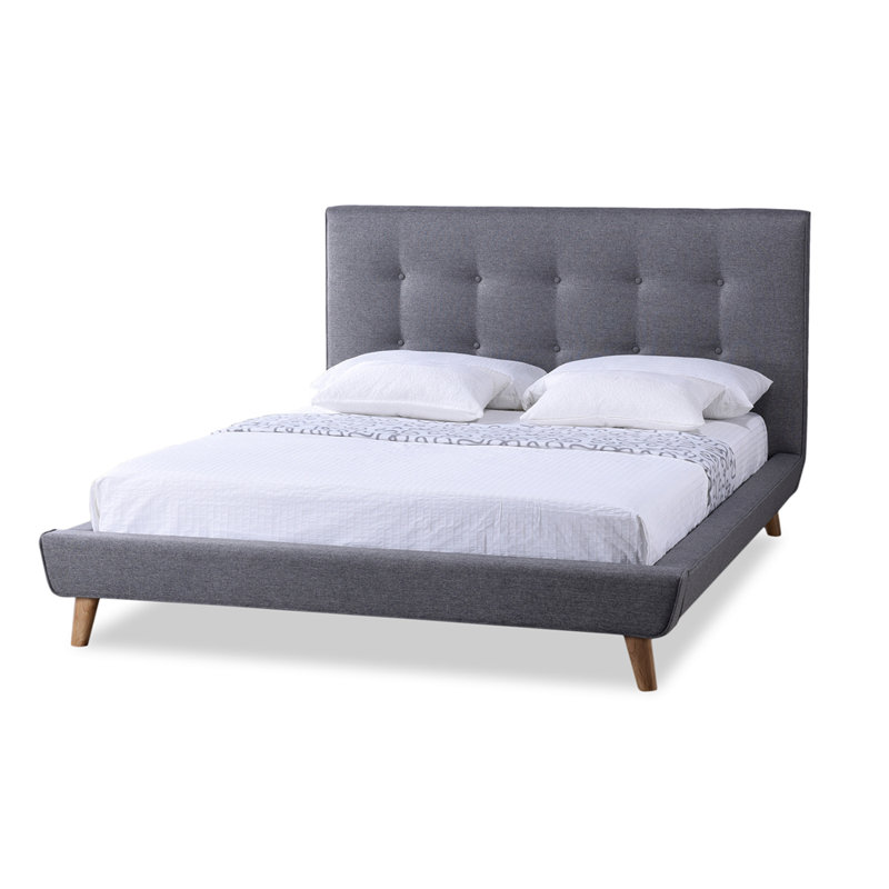 Lit plateforme tapissier Johnnell, gris, Grand