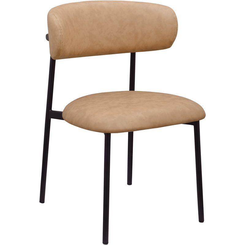 Chaise de salle à manger rembourrée Lupita, Noir mat, Cuir brun clair végétalien
