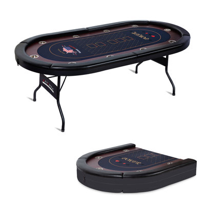 RayChee 86'' 10-Player Pine Poker Table Foldable, Folding Texas Holdem Poker Table with Padded Rails and Cup Holders