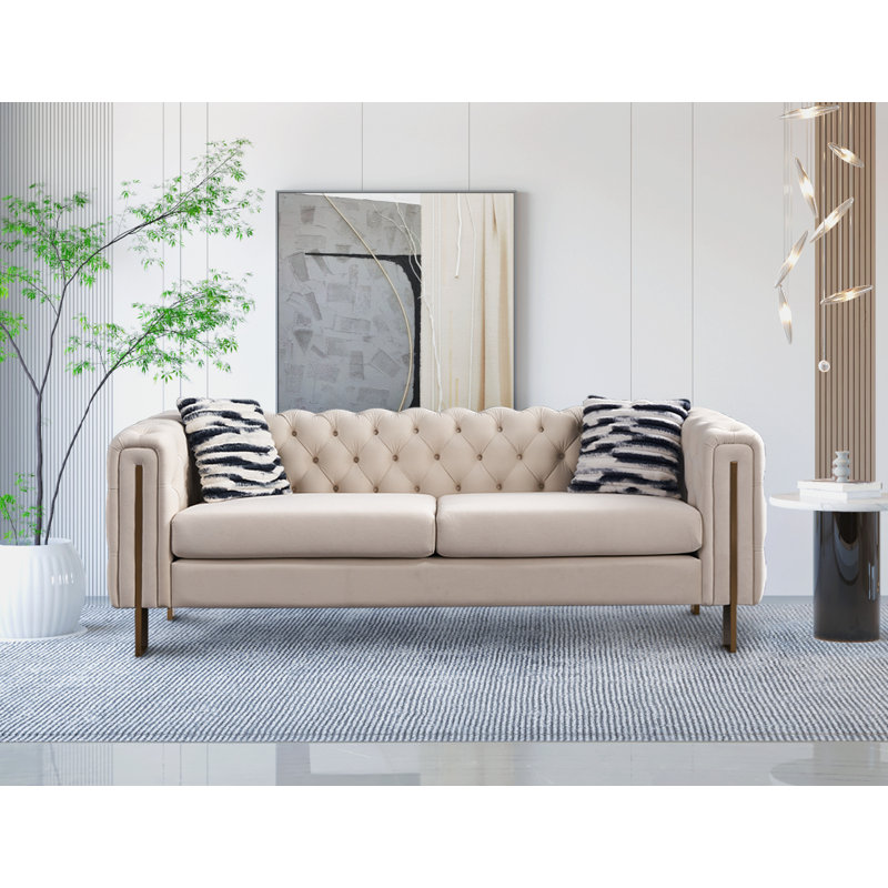 Deeddra Upholstered 84.25'' Sofa, Cream Velvet