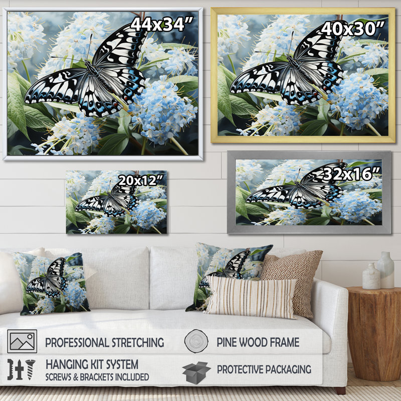 «Incy Blue Butterfly Haven I», reproduction, H 16 po x l 32 po x P 1 po, Cadre flottant noir