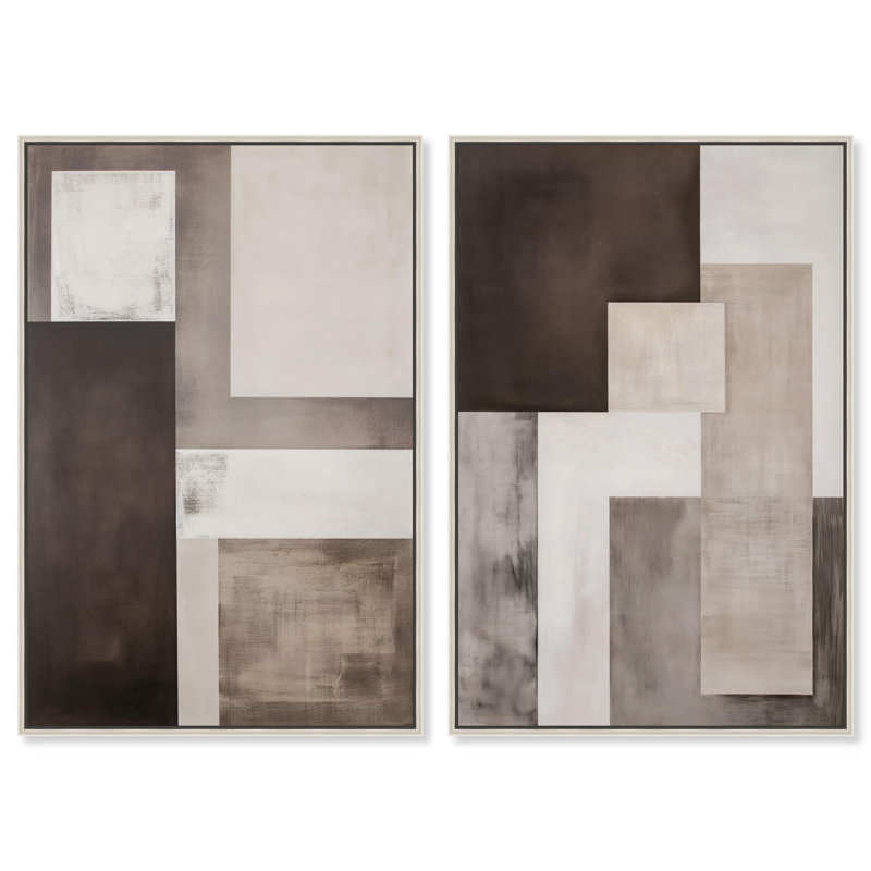 Ensemble « Quiet Geometry » : impression sur toile, ensemble d'art abstrait bohème par Art Remedy, cadre noir, 10 x 15