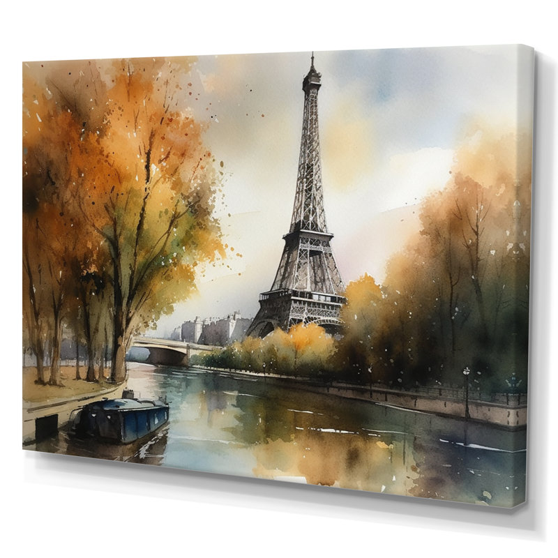 «Pastel Eiffel Tower In Paris II», reproduction sur toile, 24" H x 32" W, Toile tendue