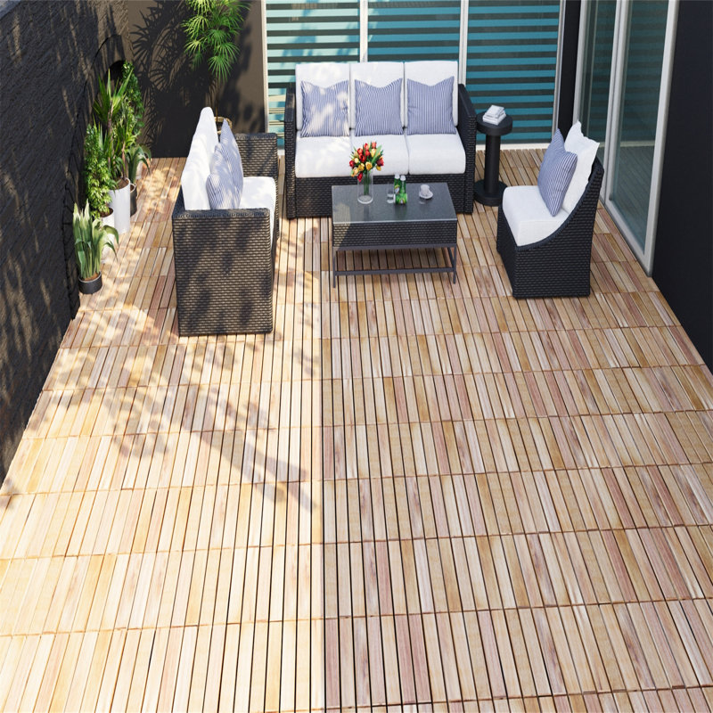 20 PCS Interlocking Deck Tiles Striped Pattern, Natural