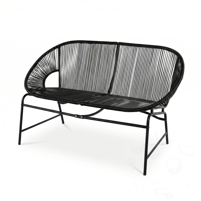 Patio Wicker Sofa With Iron Frame, Black