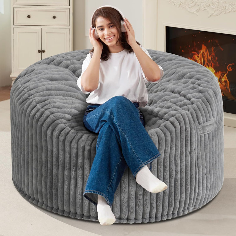 4 FT Bean Bag Chair,4' Big Bean Bag,Large Bean Bag Chairs For Adults With Memory Foam Filled,Comfy Beanbag Chairs Soft Bean Bag Sofa With Dutch Corded Plush Cover-Grey
