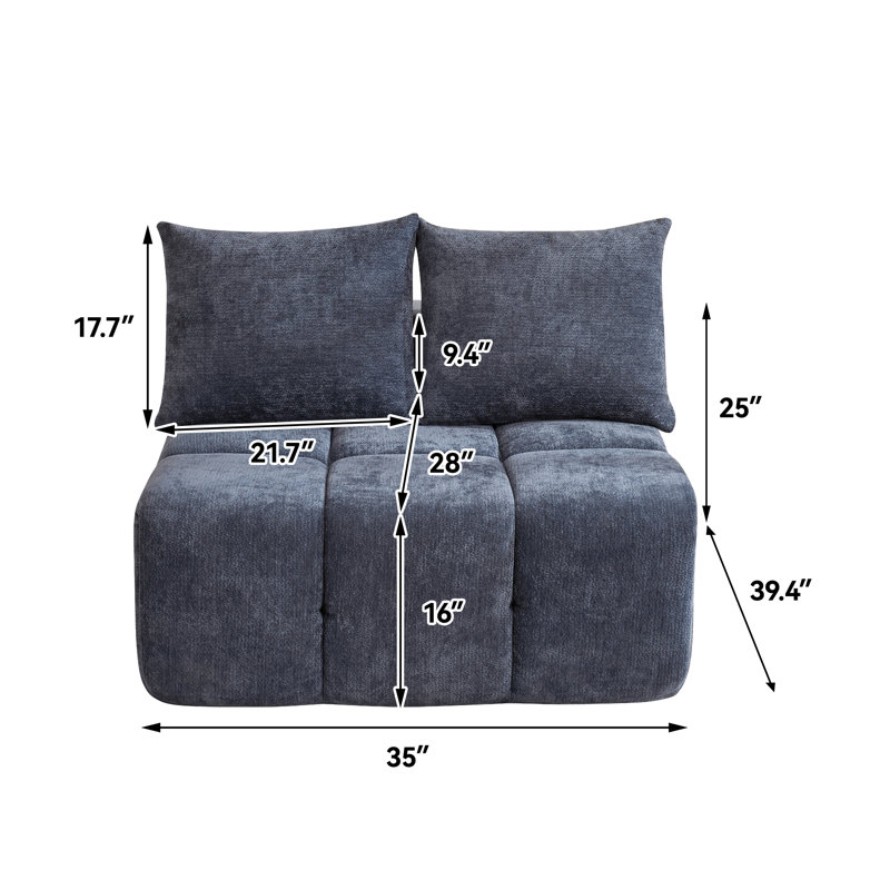 Boneless Armless Boneless Sofa Chair, Tufted Modular Centre Seat, Compressed No Assembly, Blue