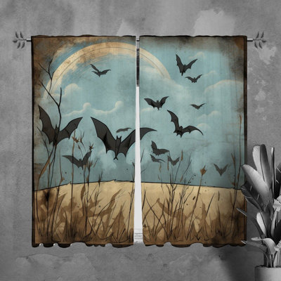 Bat Window Curtains Animals Brown Drapes