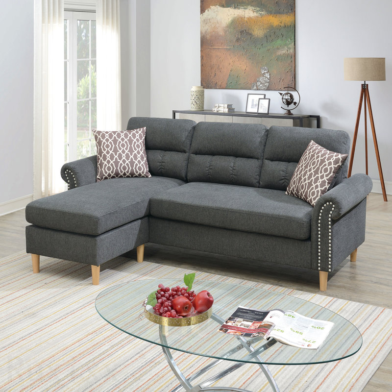 Ensemble modulaire réversible avec 2 coussins décoratifs en ardoise , Velours ardoise