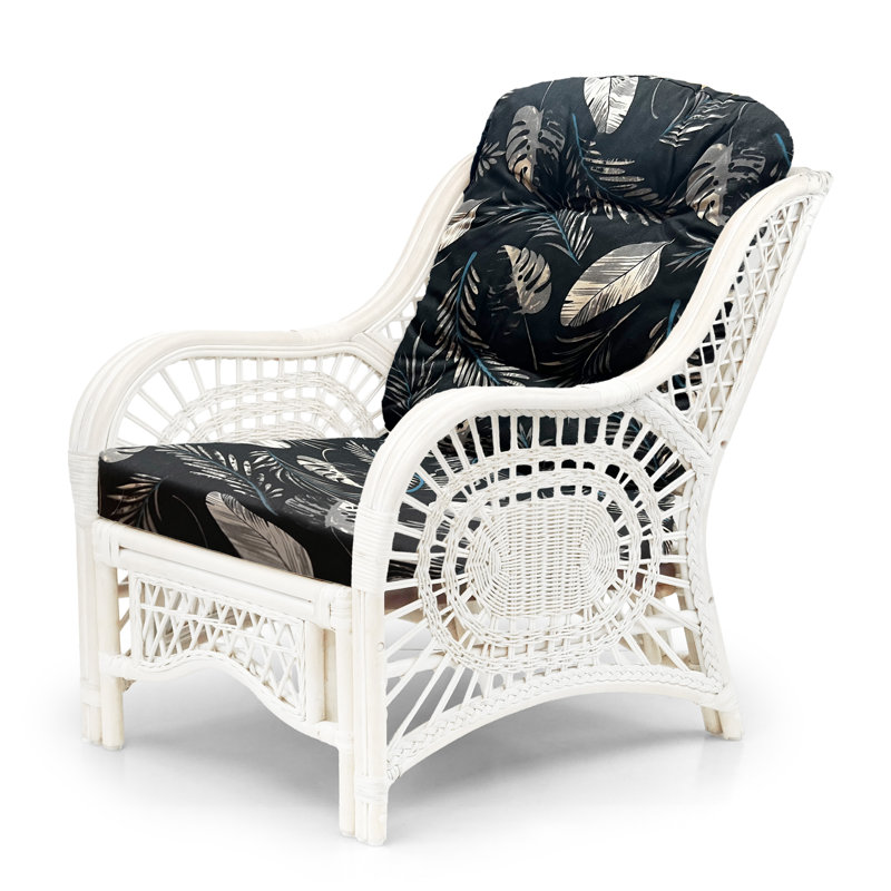 Fauteuil en velours capitonné naturel Agambir, Noir / motif de feuilles