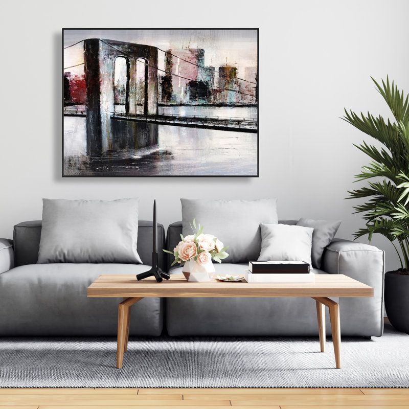 Abstract Bridge Cityscape - Black Framed Canvas | Home Decor