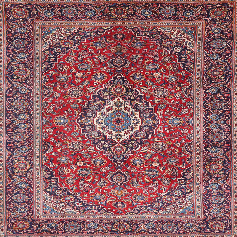 Tapis oriental rouge Alishba, Carré 7 pi