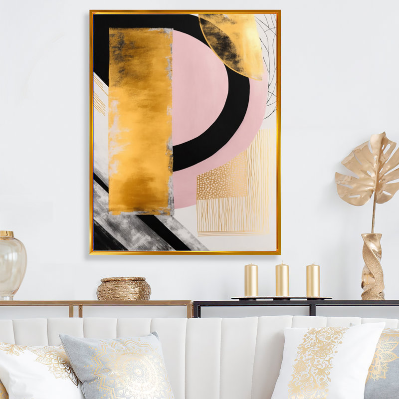 Rose et or Art déco IV - peinture sur toile, H 32 po x l 24 po x P 1 po, Toile avec cadre flottant or