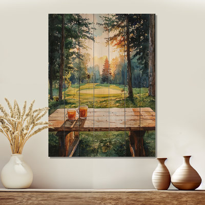 Table de camping The Morning I - Repas et pique-nique, décoration murale en bois - sur bois de pin naturel