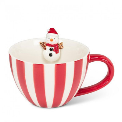 Wide Striped Mug With Snowman