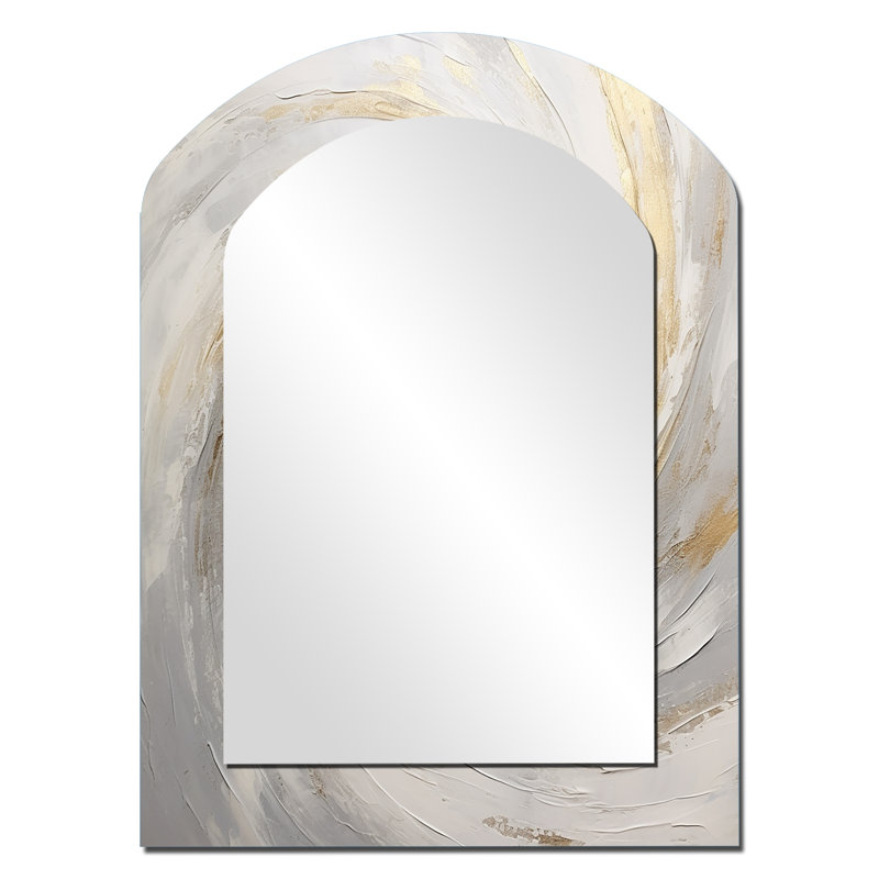 Soft Wave Vortex V - Large Arched Wall Mirror On Metal, 34" x 25"