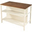 Îlot de table de salle à manger en bois massif rustique 45 po noyer et blanc crème avec 2 tablettes ouvertes pour espaces compacts