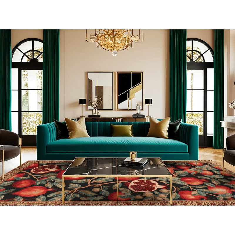  Washable Pomegranate Fruits Area Rug, Rond 3 pi
