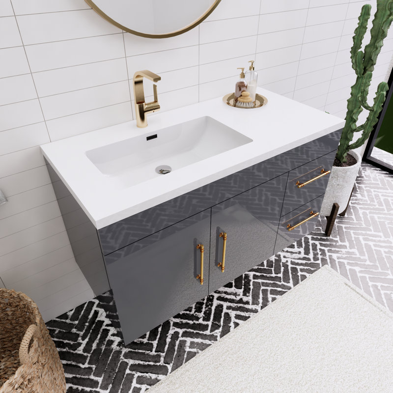 Trevah 42" Left Single Bathroom Vanity Set, Gloss Gray