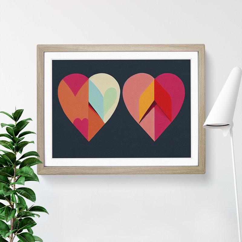 Abstract Art Love Heart Vol.2 - Single Picture Frame Painting, 46cm H x 64cm W x 2cm D, Oak