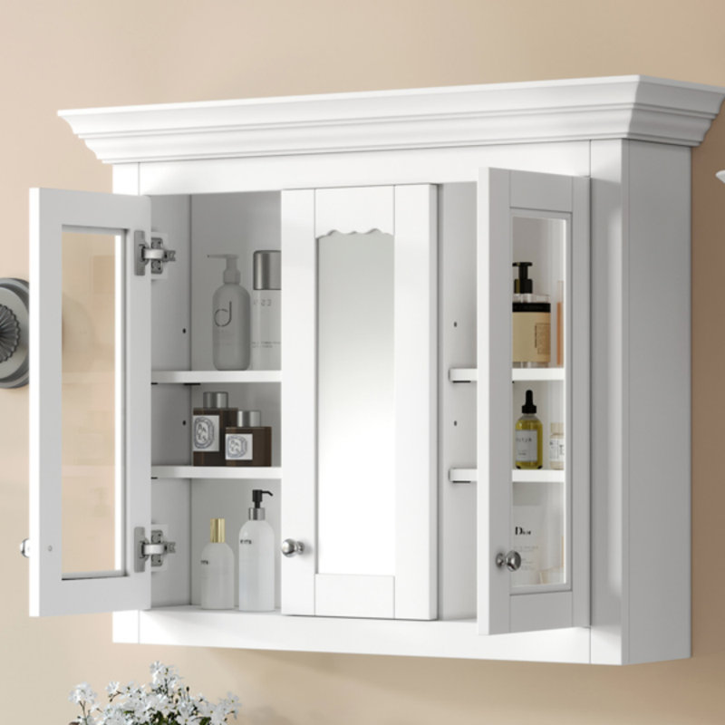 Armoire à pharmacie de 35 po avec miroir, 5 tablettes fermées et réglables, armoire de rangement murale avec portes en verre