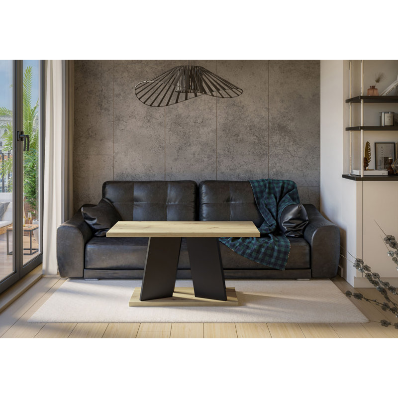 Pedestal Coffee Table with Storage, Wood/Black