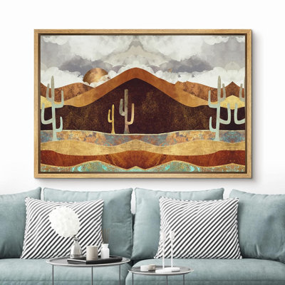 Desert " Brown Desert Canyon With Cacti Abstract Wilderness Illustrations Modern Art Rustic Scenic Colorful "