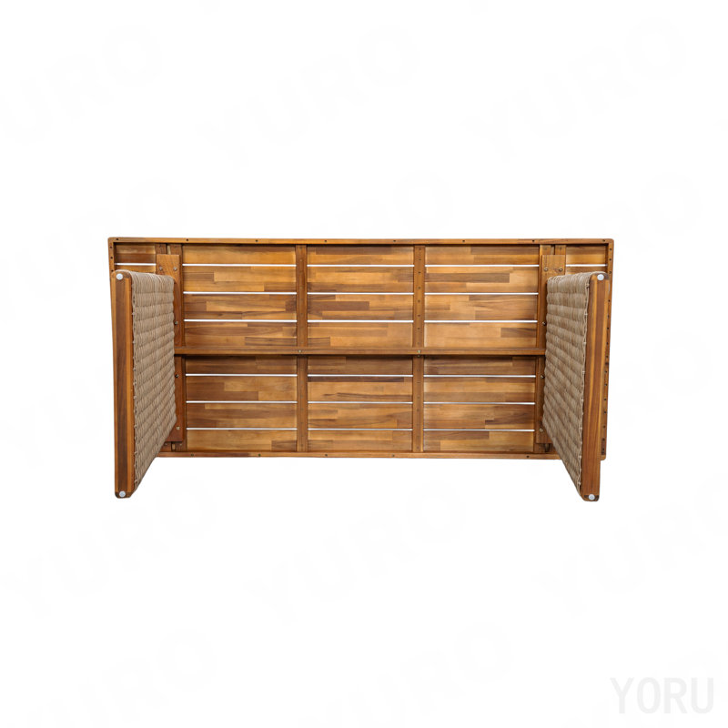 Table de salle à manger d'extérieur en bois d'acacia avec finition en teck et accents en osier brun | Idée de cadeau, Brun