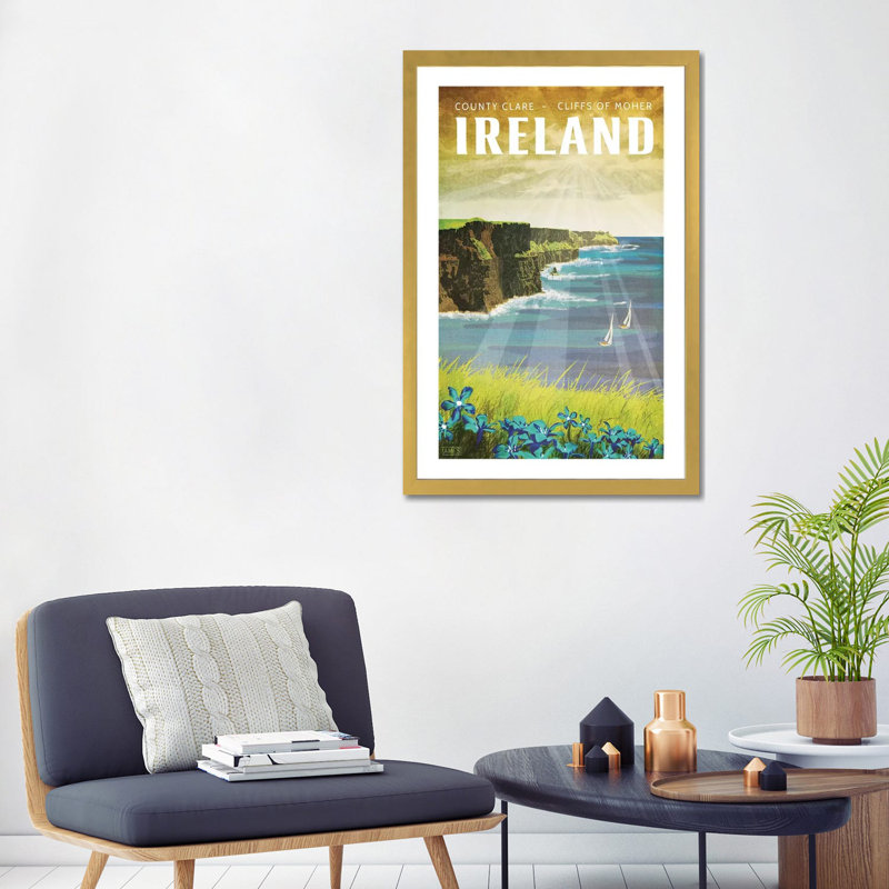 Irlande - Falaises de Moher par Missy Ames - impression d'art graphique, H 32 po x l 24 po x P 1 po, Papier encadré doré