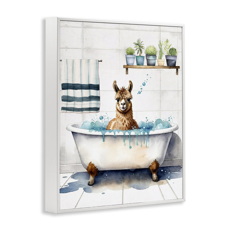 «Alpaca Bathtime Suds», estampe numérique par Kim Allen bk-125, Estampe numérique encadrée blanc bord de mer